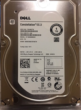 原装 DELL 1T 7.2K 3.5寸 SATA 128M ST1000NM0033 服务器硬盘