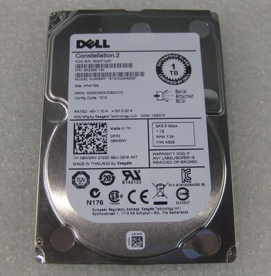 原装 DELL 1T 2.5 7.2K SAS 64M ST91000640SS 09W5WV 服务器硬盘