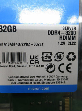 镁光32G 2RX8 PC4-3200AA-R 服务器内存 MTA18ASF4G72PDZ-3G2E1