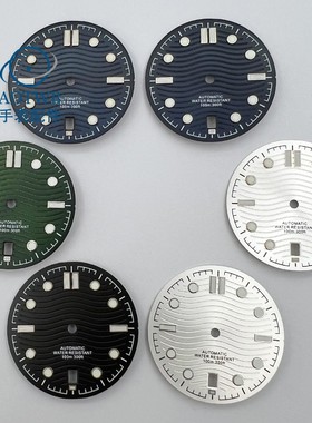 31mm黑蓝绿表盘6点位日期窗口绿色夜光适合NH35机芯