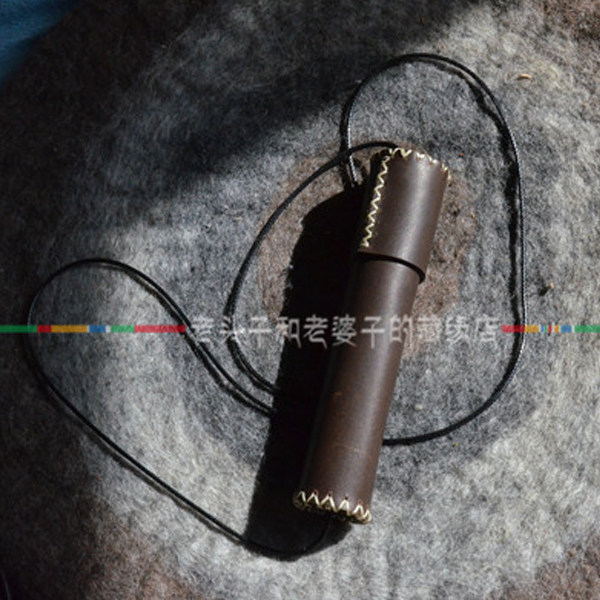 纯手工牛皮侧背嘎乌袋随身携带锦囊 字画皮桶收纳袋弓箭桶定制 &nbsp;