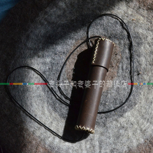 纯手工牛皮侧背嘎乌袋随身携带锦囊 字画皮桶收纳袋弓箭桶定制  