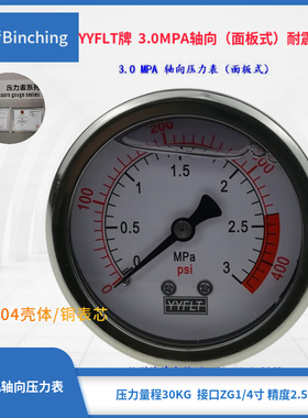 滨清 YN60Z压力表  不锈钢耐震压力表 0- 3.0MPA  反渗透设备适用