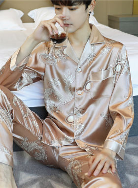 男士春秋季丝绸青年夏天休闲睡衣