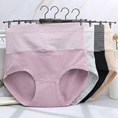 105 头棉质三角裤 130斤女士纯棉高腰条纹收腹内裤 柔软舒适裤