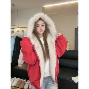 冬季连帽PU皮棉服男女同款情侣装加厚加绒座山雕保暖百搭棉衣外套