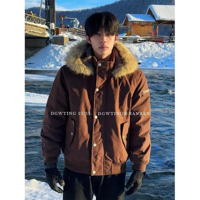 美式连帽座山雕羽绒棉服男款