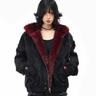 原创美式 加厚高级感保暖棉衣外套 复古座山雕毛领连帽棉服男女冬季