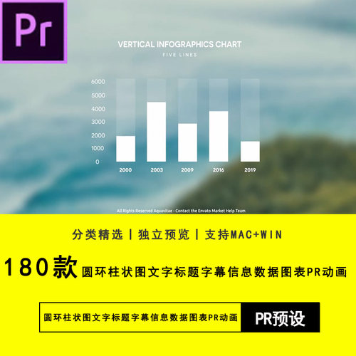 Premiere预设180圆环柱状图文字标题字幕信息数据图表PR动画预设