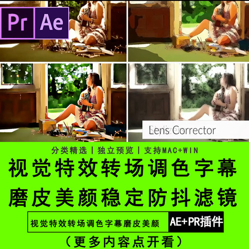 AE+PR插件视觉特效转场调色字幕磨皮美颜稳定防抖滤镜预设包