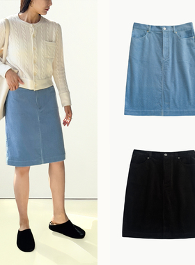 (2色) Plain Sight 黑色、婴儿蓝灯芯绒直身半裙