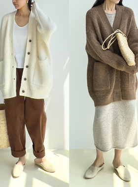 (2色) Plain Sight 白色、驼羊驼毛重磅宽松中长针织开衫