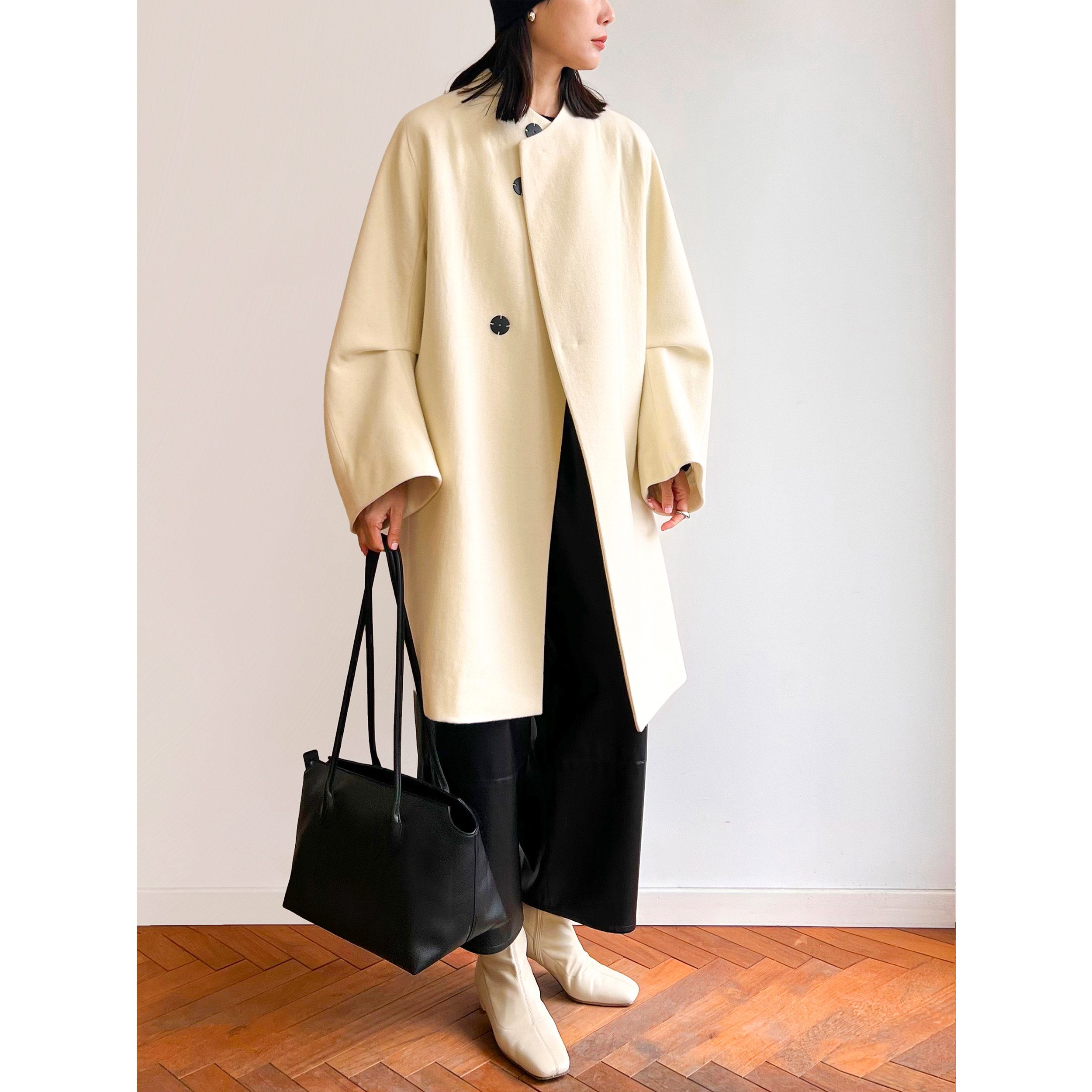 圆润廓形连袖中长大衣