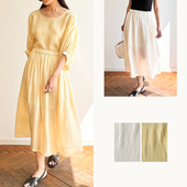 白色 Sight Plain 鹅黄亚麻松紧腰半裙 2色