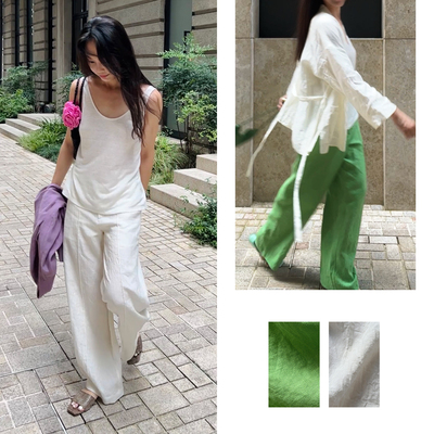 （2色）Plain Sight 果绿、白色亚麻中腰直身宽腿裤