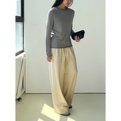 黑灰编织羊毛松紧腰直身宽腿裤 新春｜ Sight 米白 2色 Plain
