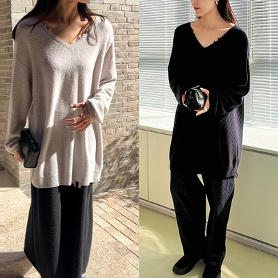 Plain Sight 意大利 L*P黄金羊毛V领长毛衣