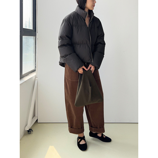 （2色）Plain Sight 黑、巧克力鹅绒前短后长超轻短款落肩羽绒服