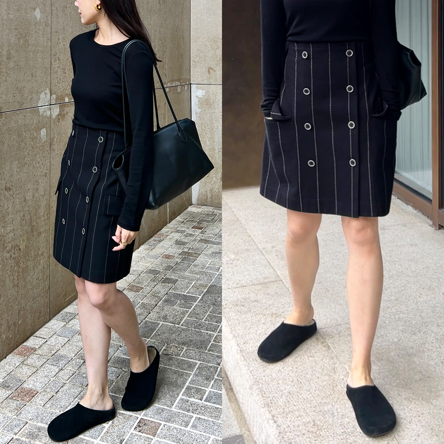 【售罄等跑单】Plain Sight 英伦风宽条纹复古双排扣松紧腰铅笔裙