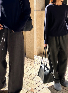 Plain Sight 深炭灰色暗人字纹羊毛萝卜裤