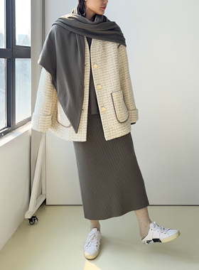 Plain Sight 连立领羊毛编织翻卷袖落肩外套