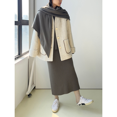 9折｜Plain Sight 连立领羊毛编织翻卷袖落肩外套
