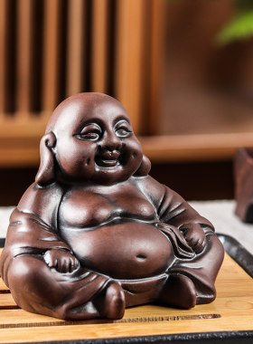 紫砂茶宠摆件元宝招财福气笑佛