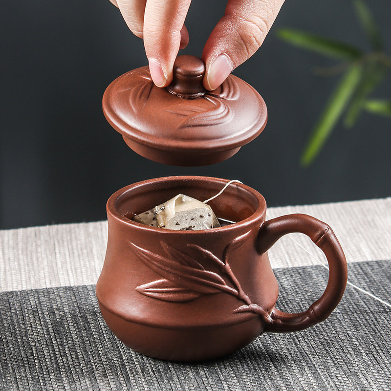 小号紫砂杯朱泥手工紫砂杯泡茶带盖杯子男女士养生主人杯小茶杯子
