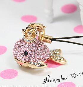 韩国皇冠满钻金鱼手机链 情人节礼物情侣挂饰 S0140粉色蓝色