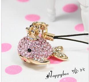 韩国皇冠满钻金鱼手机链 情人节礼物情侣挂饰 S0140粉色蓝色
