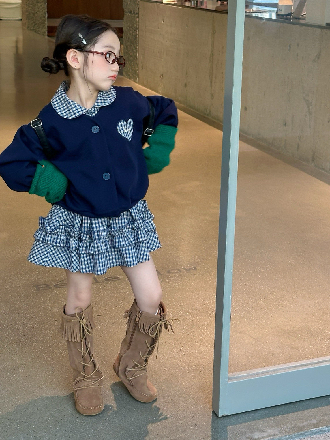 女童连衣裙外套两件套秋装2025女宝宝短款开衫裙子格子蛋糕裙套装