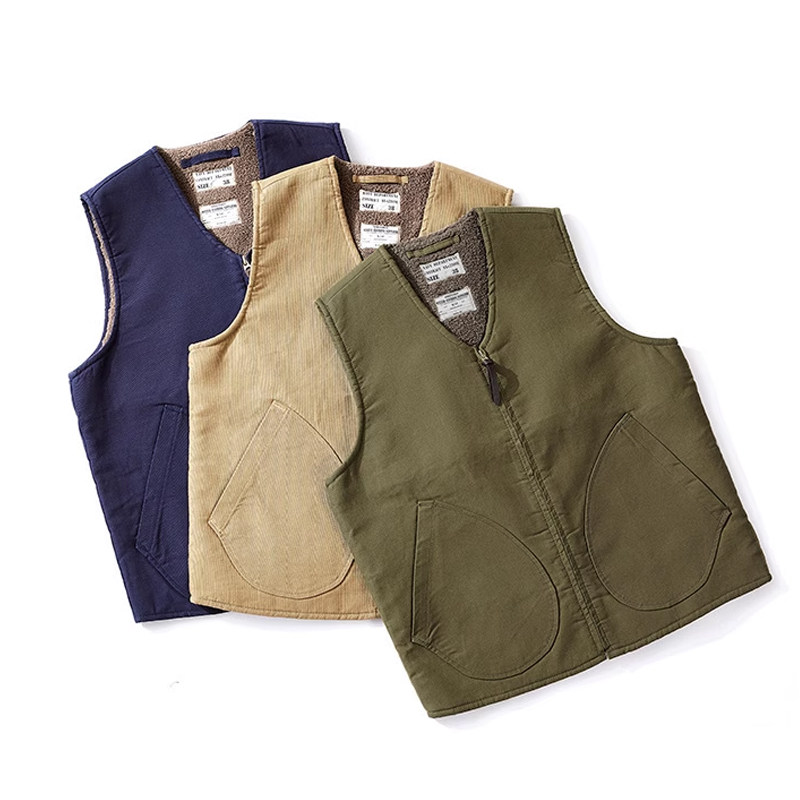 美式复古二战海军N1甲板羊羔绒背心坎肩加绒加厚保暖工装马甲外套