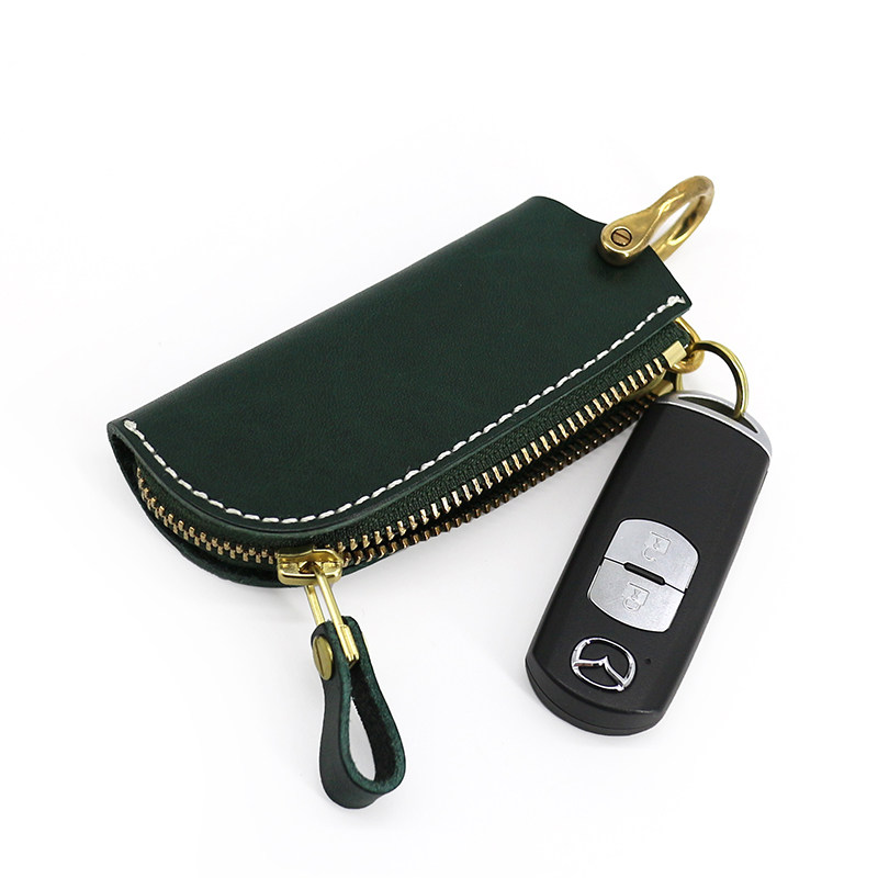 日韩原创意大利植鞣革钥匙包男头层牛皮手工拉链车钥匙包马蹄扣女