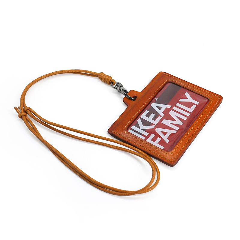 原创日韩植鞣牛皮挂脖绳镜框卡套