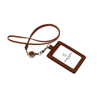 原创新品 头层牛皮工作牌卡套男真皮复古伸缩扣挂脖绳证件卡包胸卡