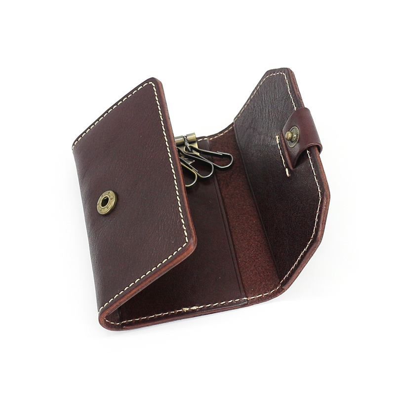 日韓原創植鞣牛皮文藝搭扣鑰匙包