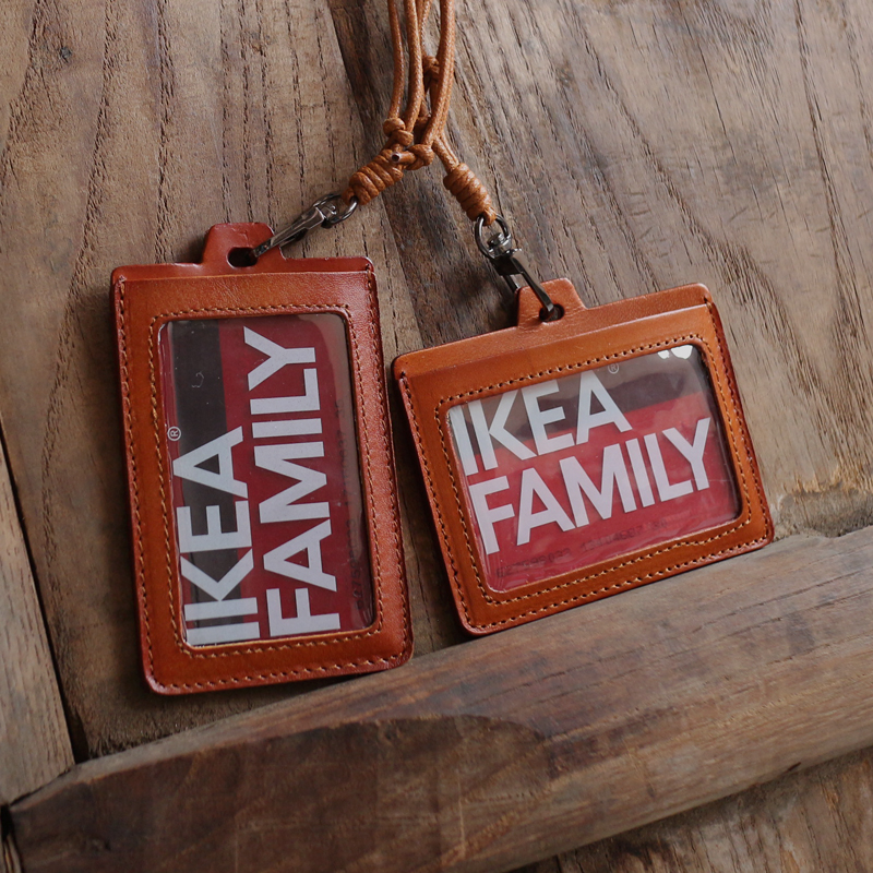 植鞣牛皮手工挂颈绳证件卡套