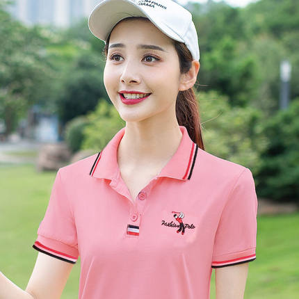 短袖t恤女定制有领运动体恤翻领印LOGO时尚薄款工作服POLO衫上衣