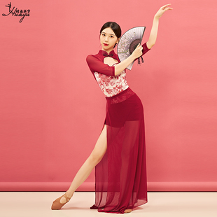 古典舞旗袍弹力舞蹈服中国舞演出服身韵纱衣民族风练功服飘逸纱裙