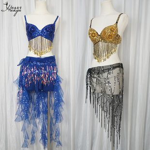 【清仓福利价】肚皮舞上衣手工珠绣亮片吊币文胸印度舞性感表演服