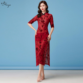 古典舞蹈服女改良气质旗袍弹力跳舞专用中国风印花网纱舞蹈演出服