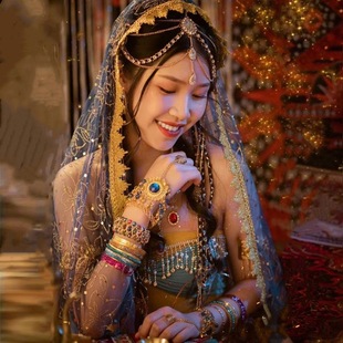 西域舞姬印度舞头纱异域风情肚皮舞头巾纱丽敦煌沙漠旅游拍照披肩