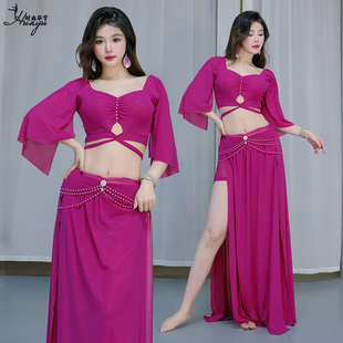 东方舞蹈服团体演出服 方领性感亮片水纱套装 肚皮舞练功服新款 法式