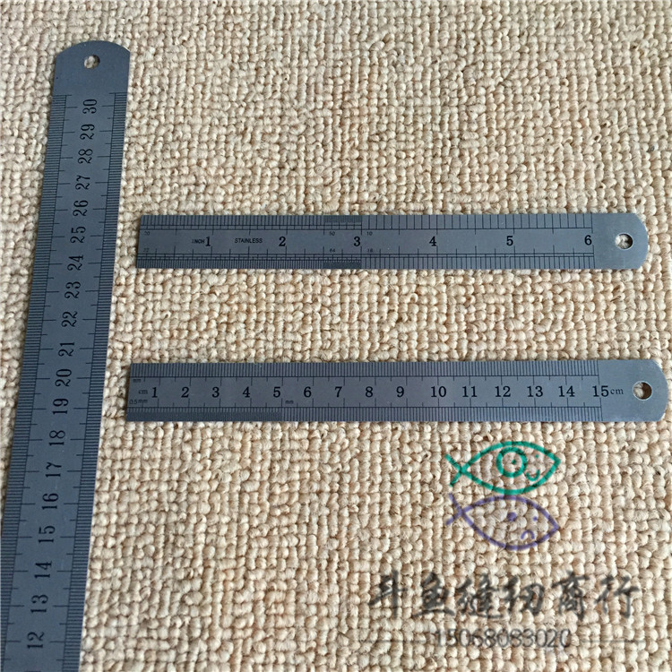 不锈钢 钢尺直尺 15 30cm 钢板尺刻度尺公英制 双面刻度裁缝用尺