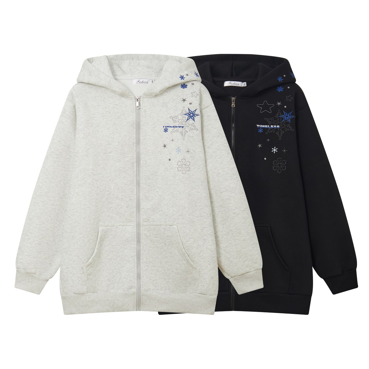 春款卫衣开衫450g重磅高品质外套休闲夹克雪花刺绣外套卫衣连帽