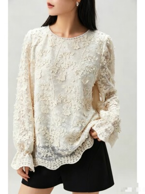 1127 柜到 【氛围小衫】气质温柔 精致立体刺绣蕾丝小衫一炸到底