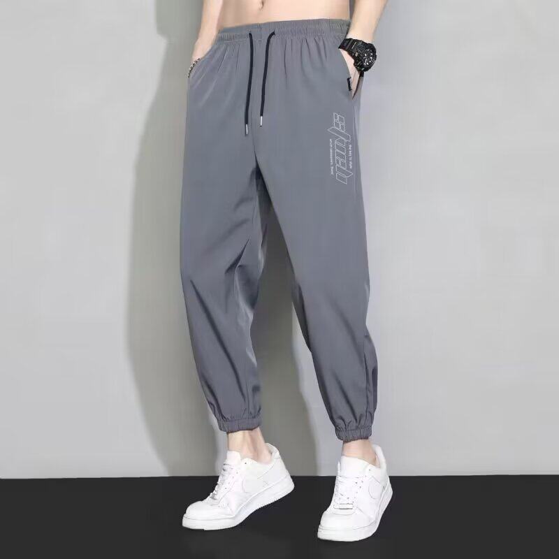 S329P18跑量款冰丝裤子男士夏季薄款宽松束脚速干九分运闲长裤子图片