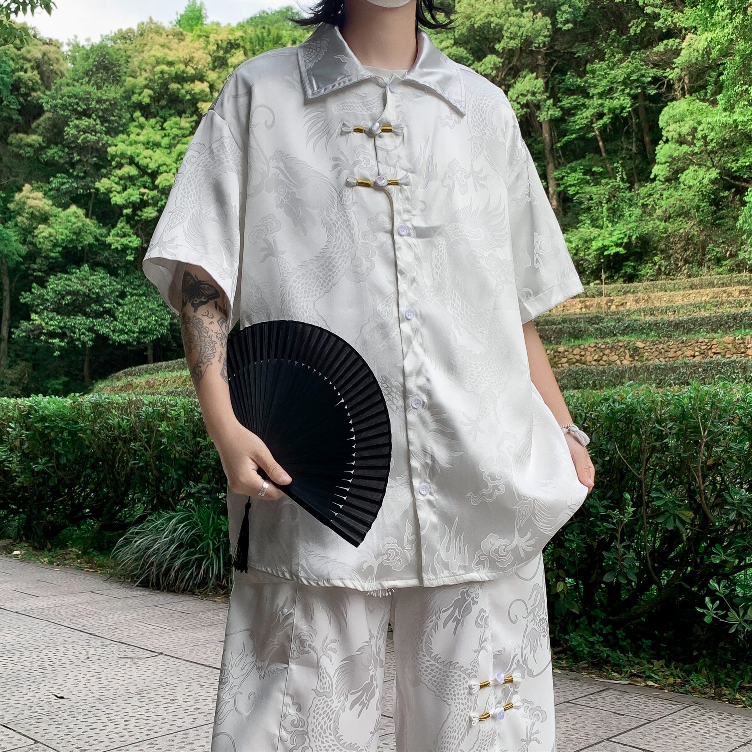 自家图控98新中式风龙纹冰丝短裤男夏季新款直筒中穿TZ0023P70,男装牛仔裤,星座218-1（原230）