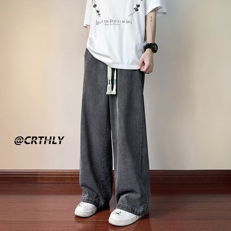 8017P48阔腿牛仔裤男宽松直筒2024新款垂感长裤春秋港风复古潮牌,男装牛仔裤,星座218-1（原230）