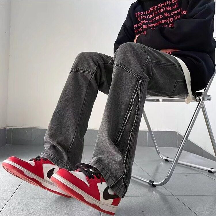 K2021P55美式复古微喇牛仔裤男款宽松直筒2024新款春秋季潮子高街图片